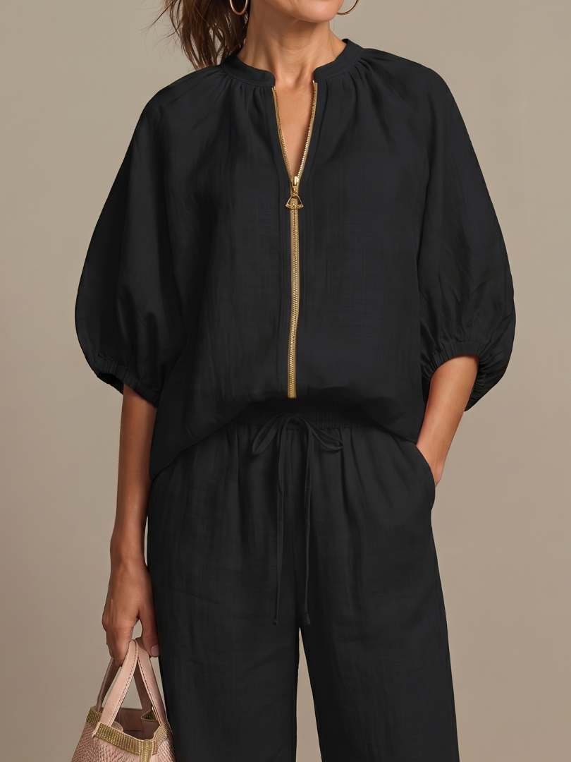 Women's Co-ord Set Wide Leg Pants & Zip Top