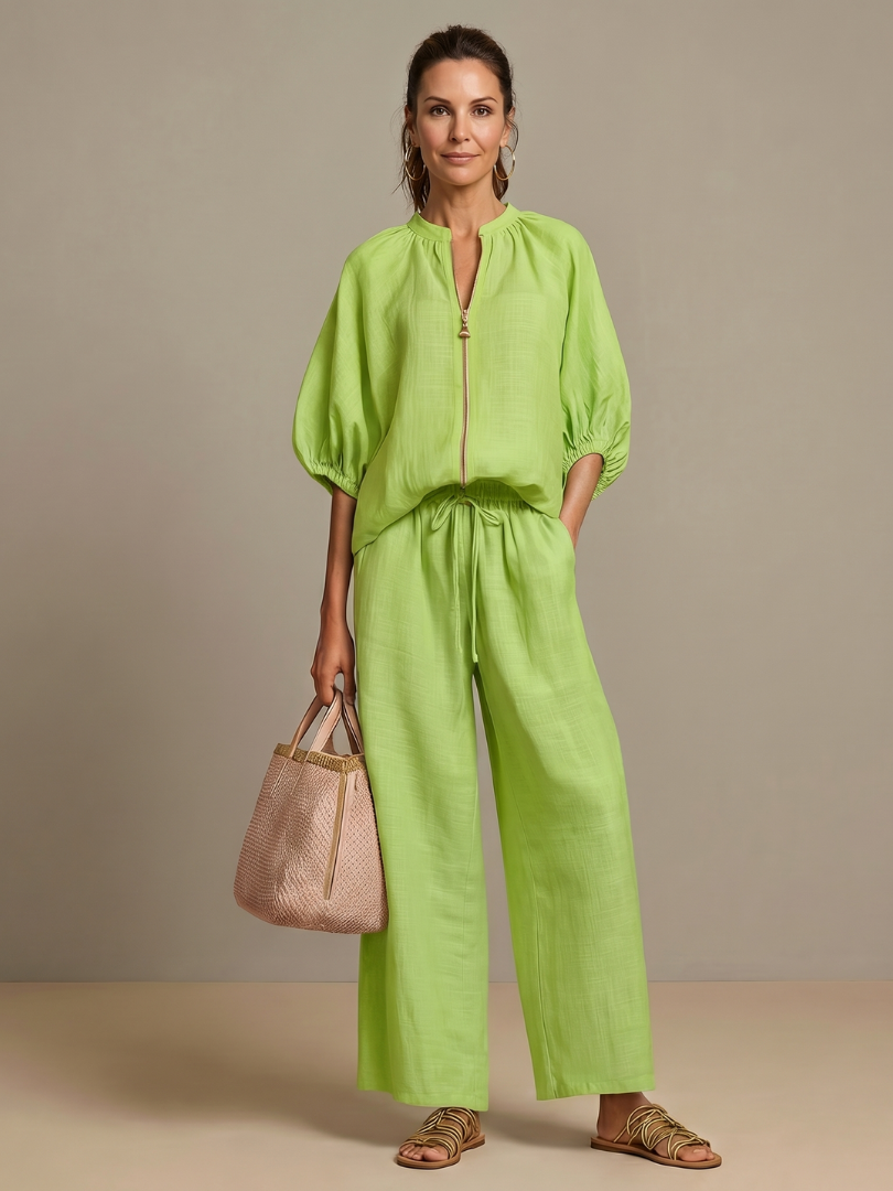 Women's Co-ord Set Wide Leg Pants & Zip Top