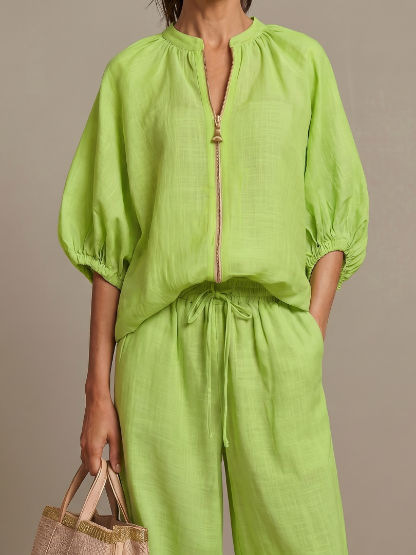 Women's Co-ord Set Wide Leg Pants & Zip Top