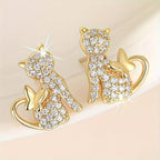 Golden Cat Zirconia Butterfly Stud Earrings