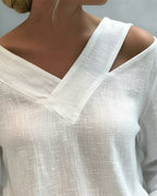 Women's Asymmetric V-Neck Long Sleeve Linen Look Top