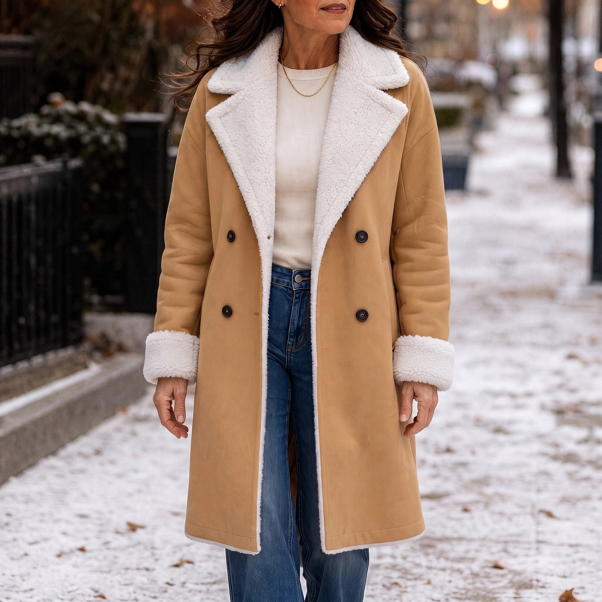 Elin | Camel Sherpa-Look Winter Coat