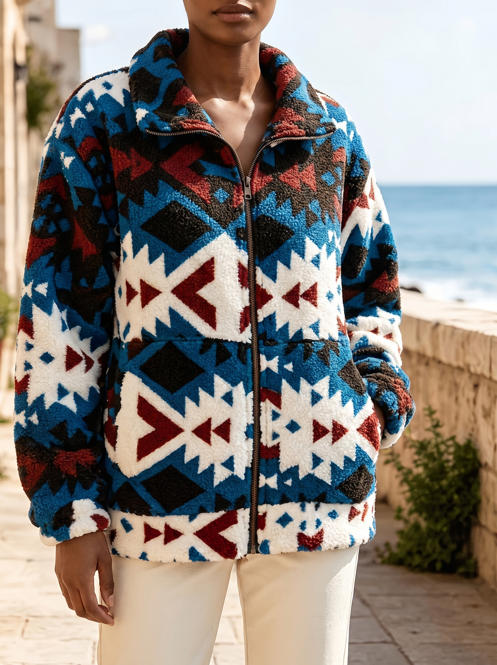 Teal Aztec Sherpa Jacket
