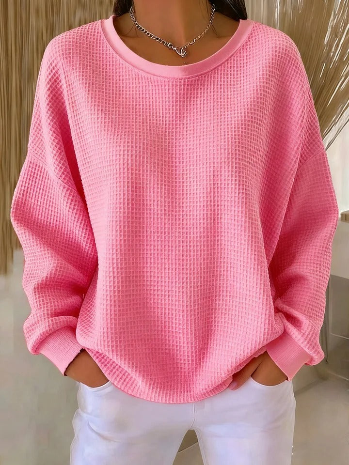Women's Textured Round Neck Long Sleeve Sweater
