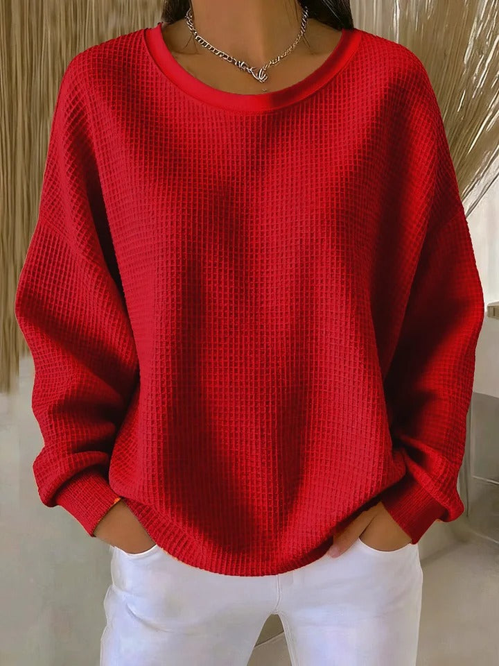 Women's Textured Round Neck Long Sleeve Sweater