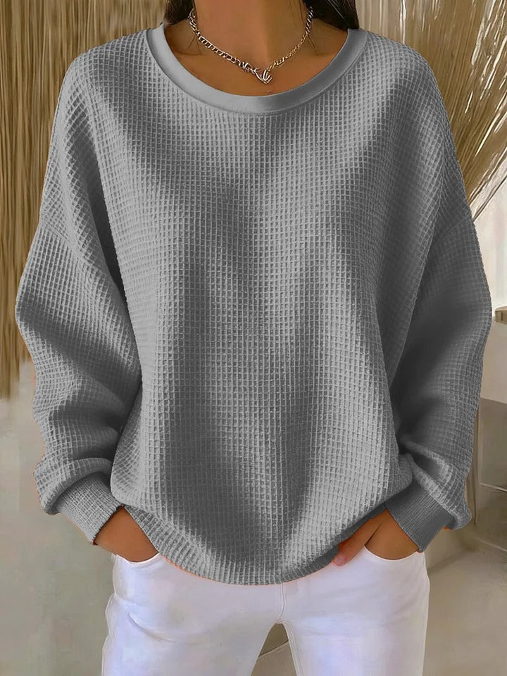 Women's Textured Round Neck Long Sleeve Sweater