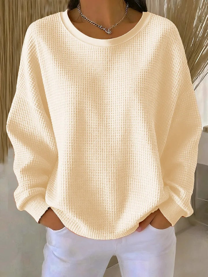 Women's Textured Round Neck Long Sleeve Sweater
