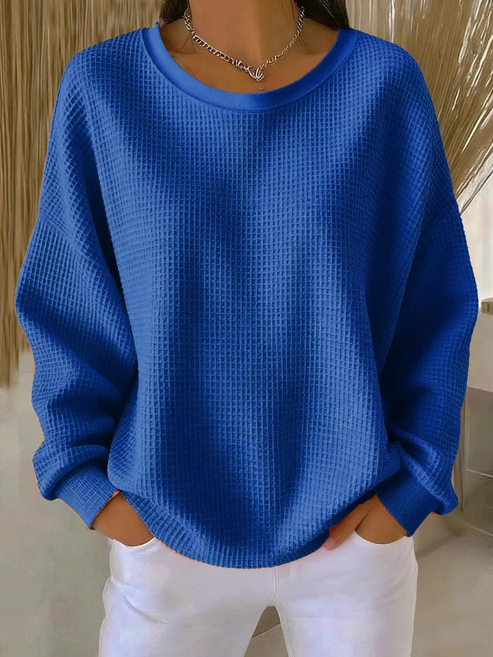 Women's Textured Round Neck Long Sleeve Sweater