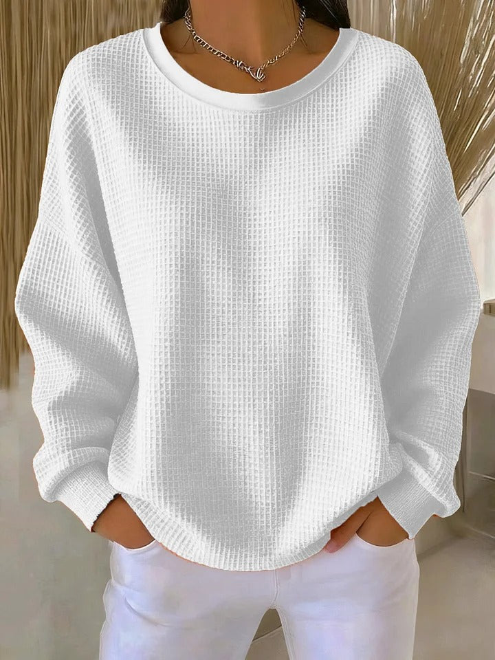 Women's Textured Round Neck Long Sleeve Sweater