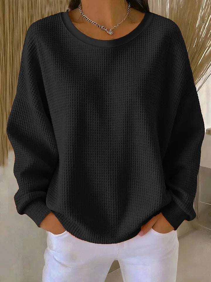 Women's Textured Round Neck Long Sleeve Sweater