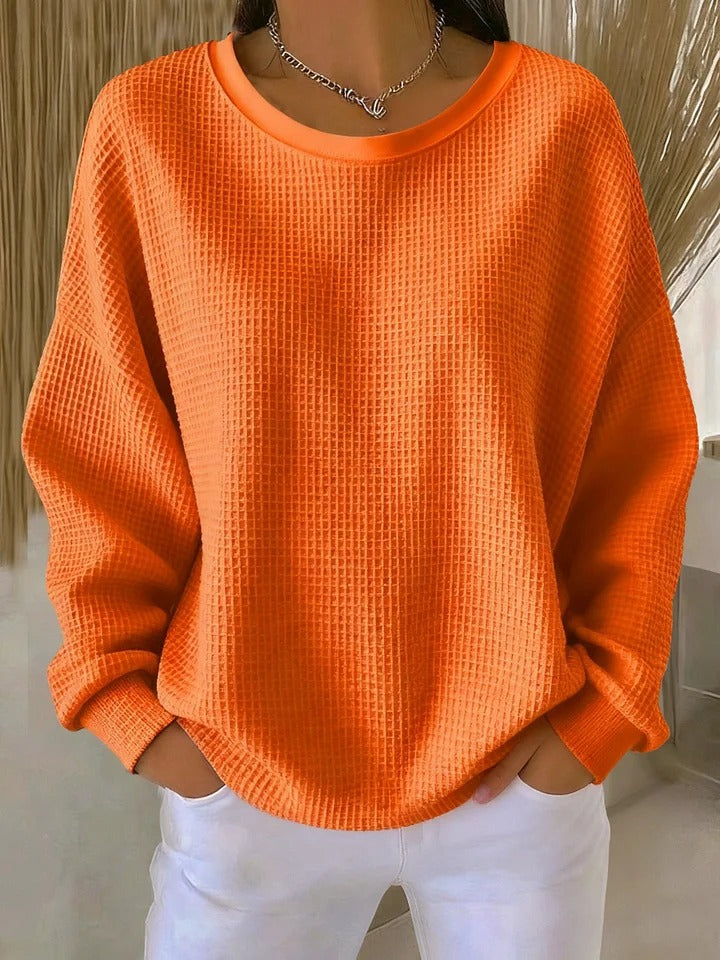 Women's Textured Round Neck Long Sleeve Sweater