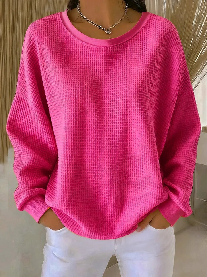 Women's Textured Round Neck Long Sleeve Sweater