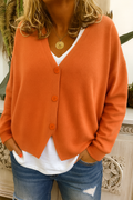 Women's Button Front V-Neck Cardigan - Orange