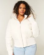 Women's Cropped Hooded Puffer Jacket - White