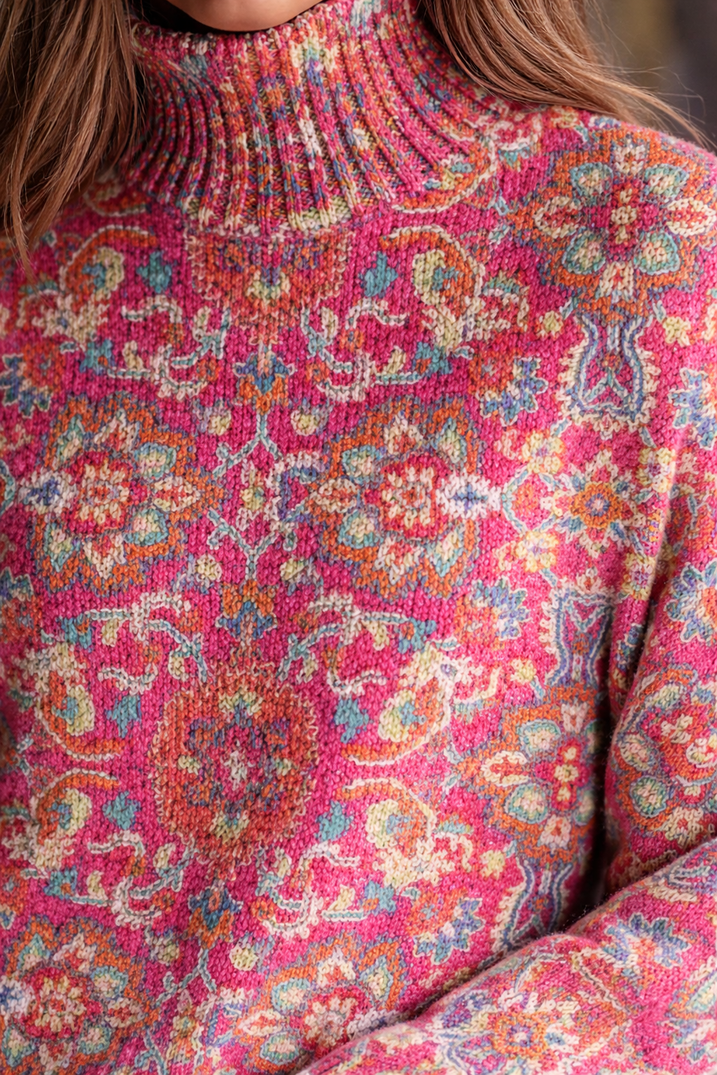 Women's Floral Print Turtleneck Sweater