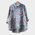 Women's Floral Bird Print Long Sleeve Blouse - Purple