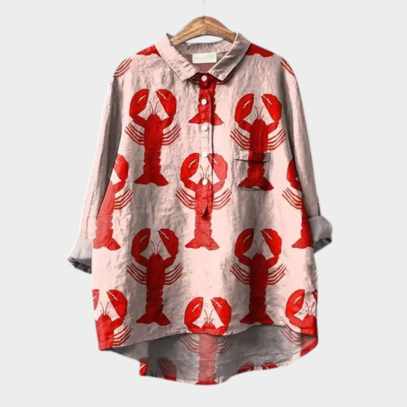 Women's Floral Bird Print Long Sleeve Blouse