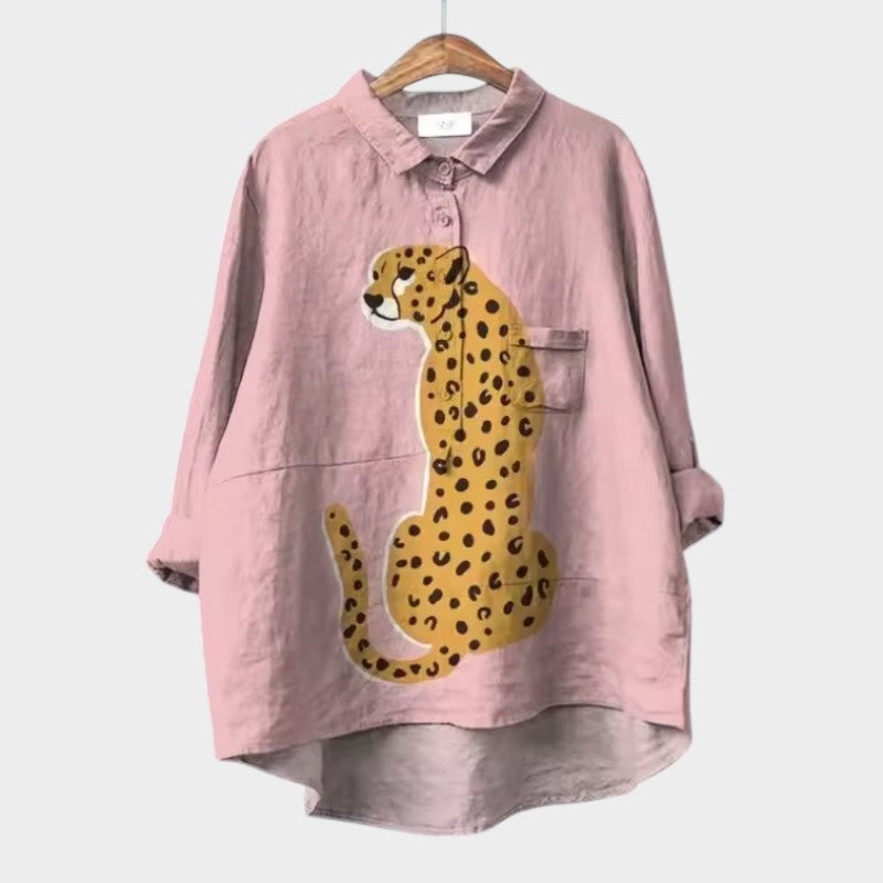 Women's Floral Bird Print Long Sleeve Blouse