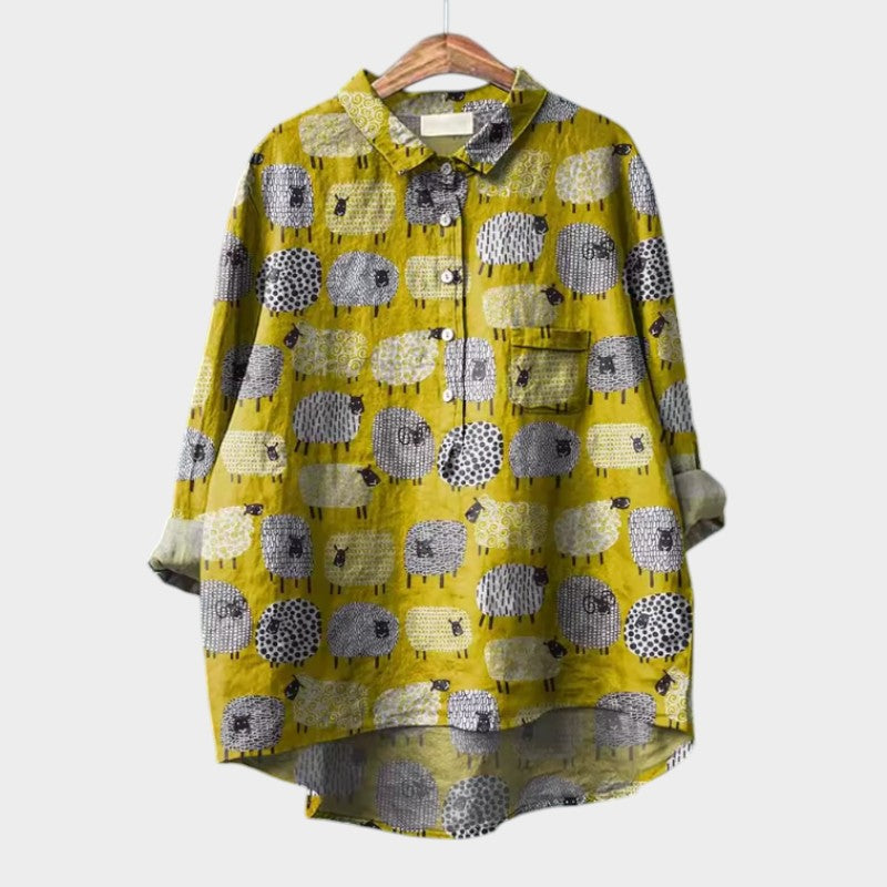 Women's Floral Bird Print Long Sleeve Blouse