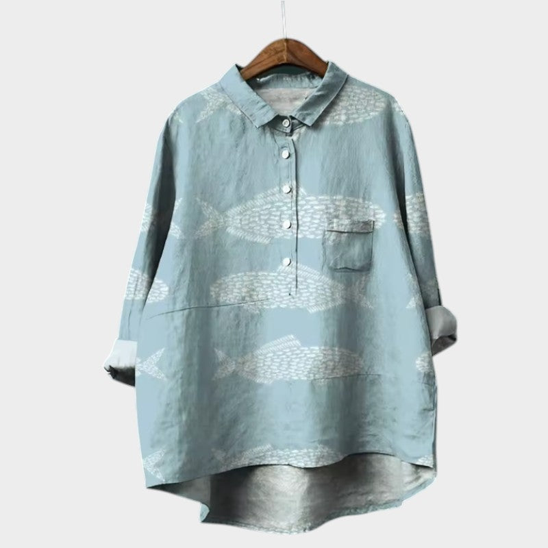 Women's Floral Bird Print Long Sleeve Blouse