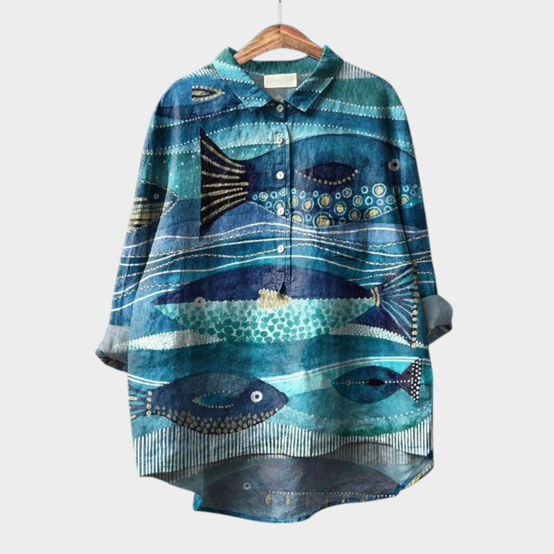 Women's Floral Bird Print Long Sleeve Blouse