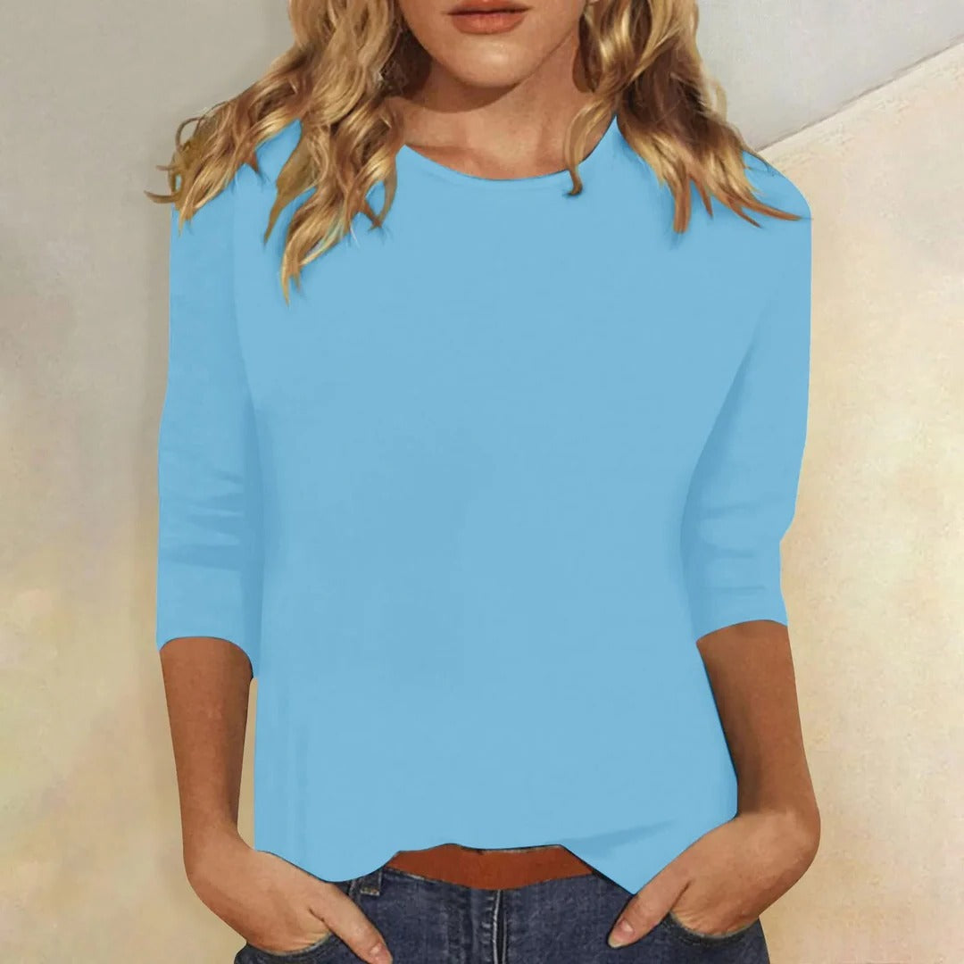 Women's Round Neck 3/4 Sleeve Casual Top Plain