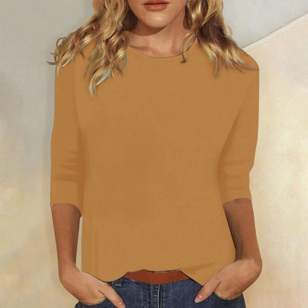 Women's Round Neck 3/4 Sleeve Casual Top Plain