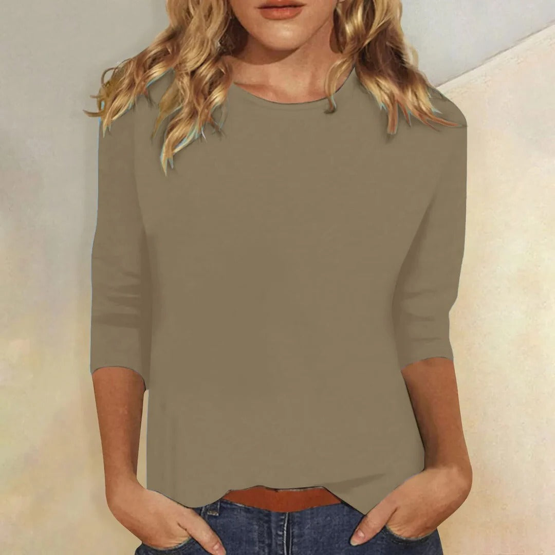 Women's Round Neck 3/4 Sleeve Casual Top Plain
