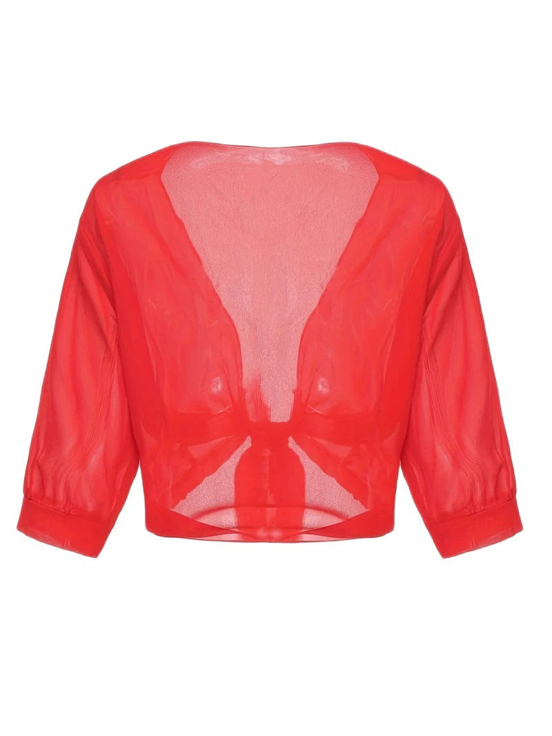 Women's Sheer Chiffon Tie Front Crop Cardigan Top