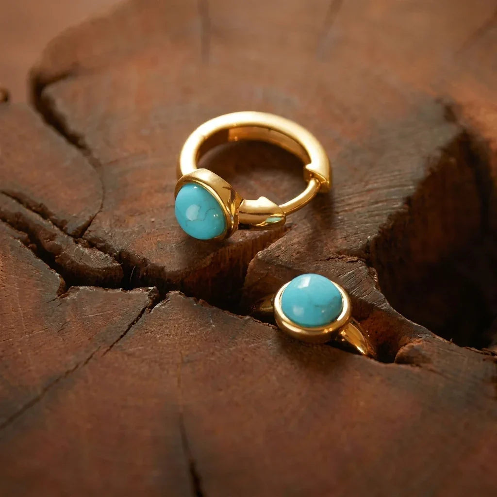 Golden Turquoise Oval Hoop Earrings
