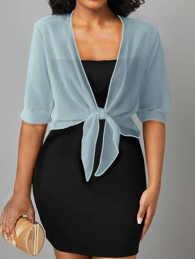 Women's Sheer Chiffon Tie Front Crop Cardigan Top