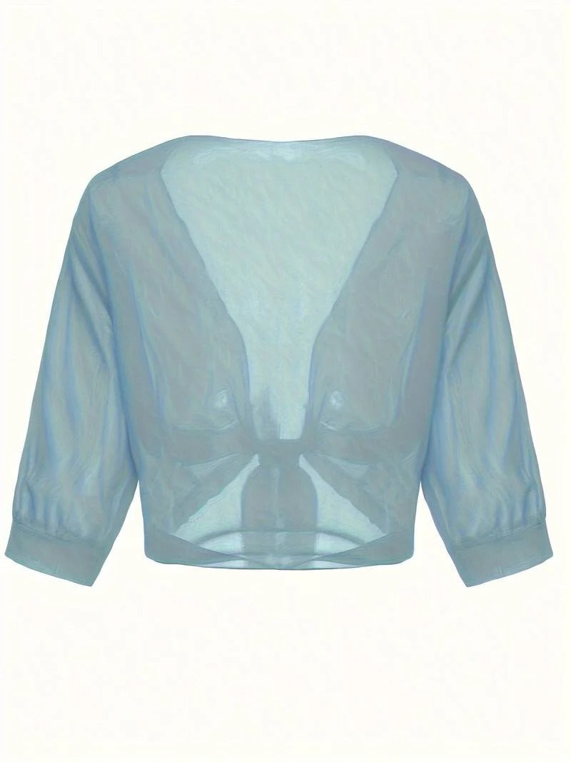 Women's Sheer Chiffon Tie Front Crop Cardigan Top