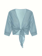 Women's Sheer Chiffon Tie Front Crop Cardigan Top