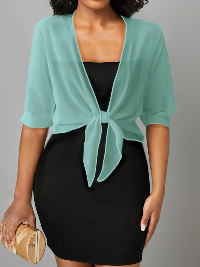 Women's Sheer Chiffon Tie Front Crop Cardigan Top