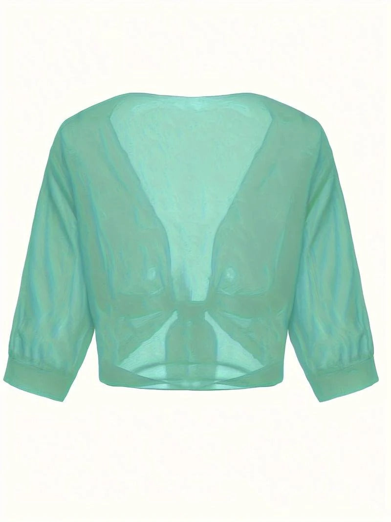 Women's Sheer Chiffon Tie Front Crop Cardigan Top