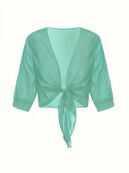 Women's Sheer Chiffon Tie Front Crop Cardigan Top
