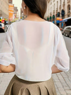 Women's Sheer Chiffon Tie Front Crop Cardigan Top