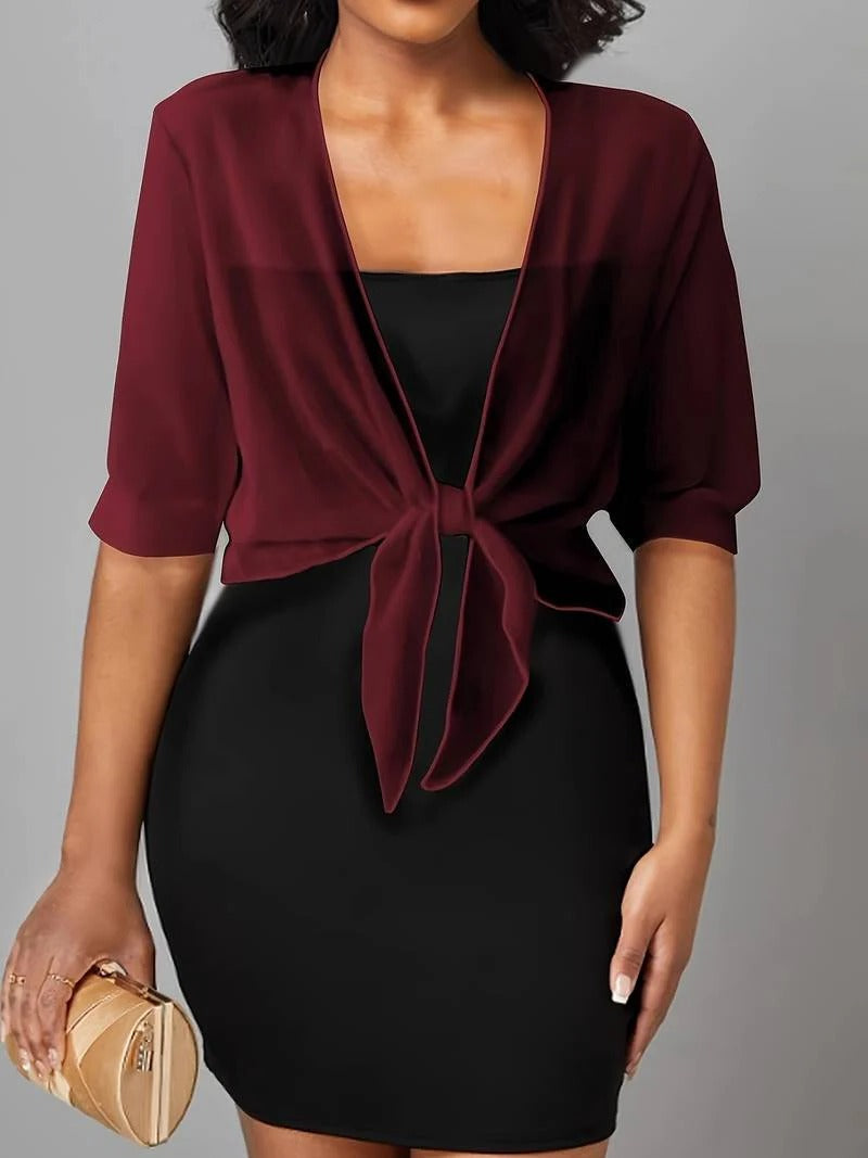 Women's Sheer Chiffon Tie Front Crop Cardigan Top