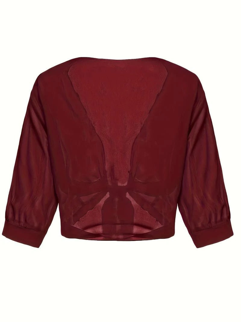 Women's Sheer Chiffon Tie Front Crop Cardigan Top