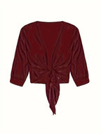 Women's Sheer Chiffon Tie Front Crop Cardigan Top