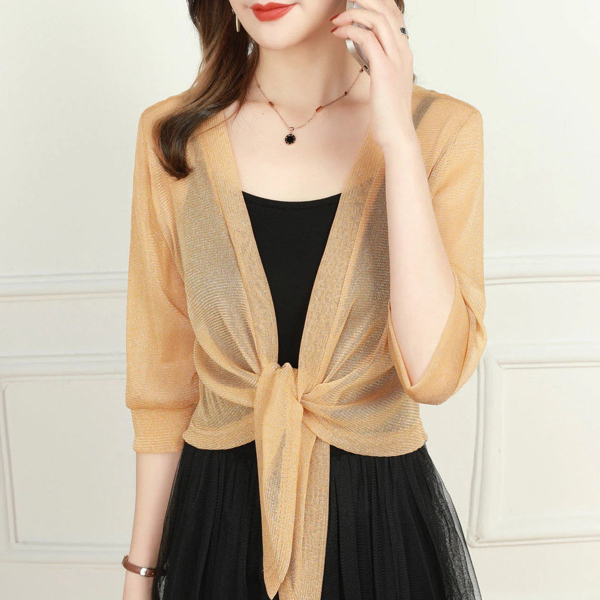 Women's Sheer Chiffon Tie Front Crop Cardigan Top