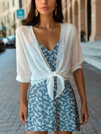 Women's Sheer Chiffon Tie Front Crop Cardigan Top