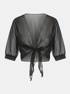 Women's Sheer Chiffon Tie Front Crop Cardigan Top