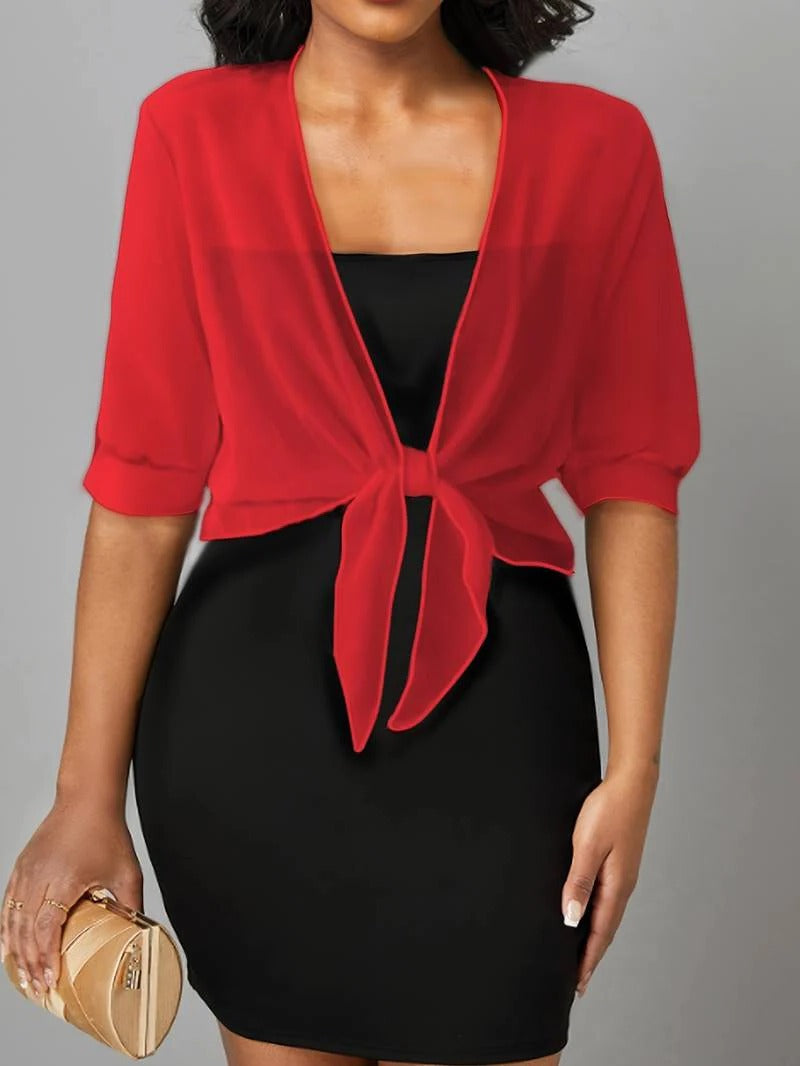Women's Sheer Chiffon Tie Front Crop Cardigan Top