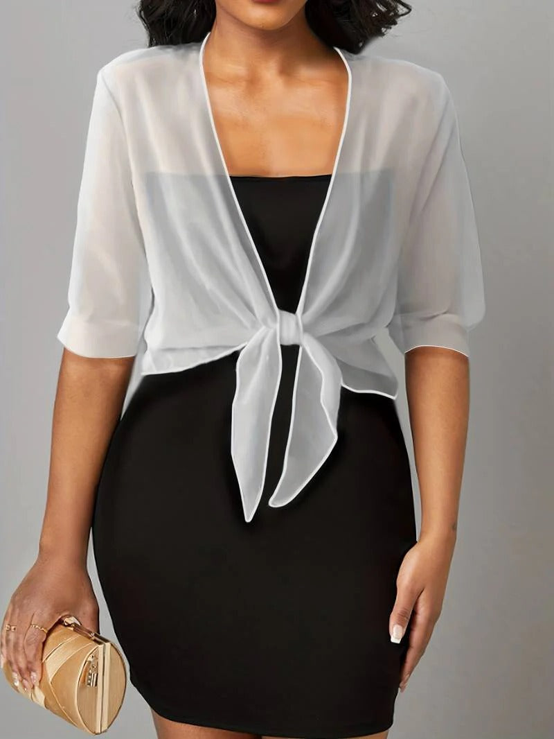 Women's Sheer Chiffon Tie Front Crop Cardigan Top - White