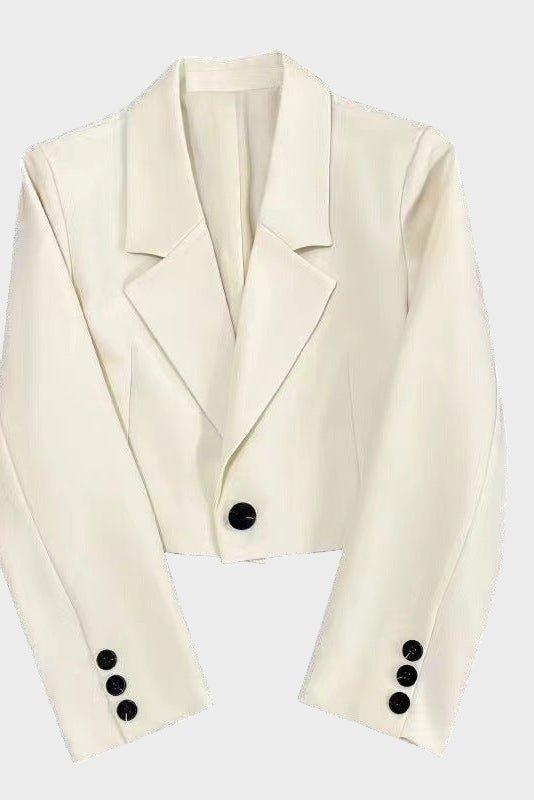 Women's Cropped Blazer with Notched Lapel - Beige