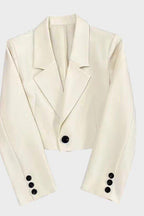 Women's Cropped Blazer with Notched Lapel - Beige