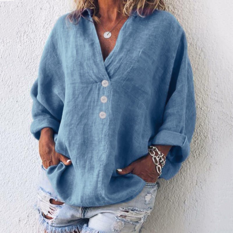 Women's V-Neck Button Down Blouse