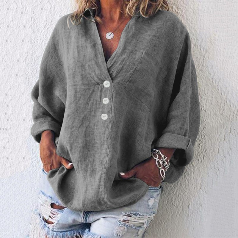 Women's V-Neck Button Down Blouse