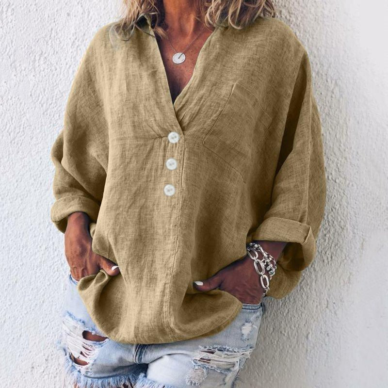 Women's V-Neck Button Down Blouse